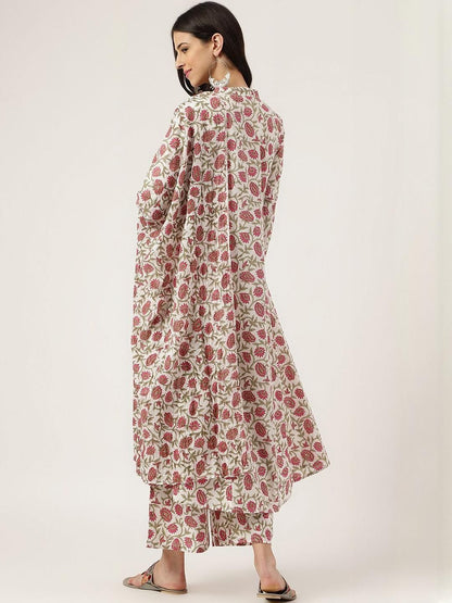 Dhiyona KL Women Floral Printed Regular Pure Cotton Kurta with Palazzos & With Dupatta