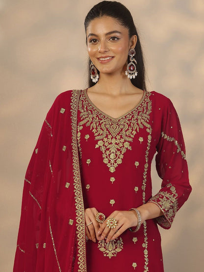 Dhiyona LL Women Ethnic Motifs Embroidered Regular Kurta with Sharara & With Dupatta