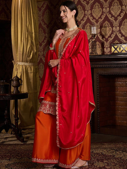 Dhiyona CH Embroidered Kurta Set with Contrast Dupatta