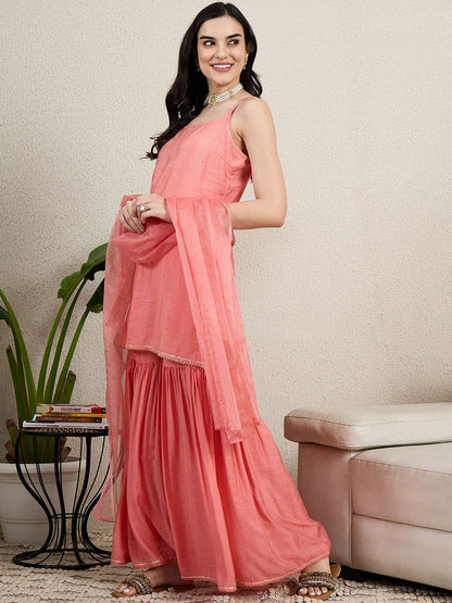 Dhiyona HOP Women Embroidered Sequin Work Kurti with Sharara & Dupatta