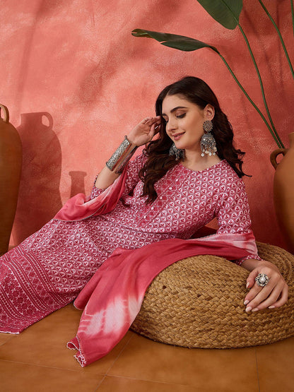 Chikankari Embroidered Straight Kurta With Trouser & Dupatta