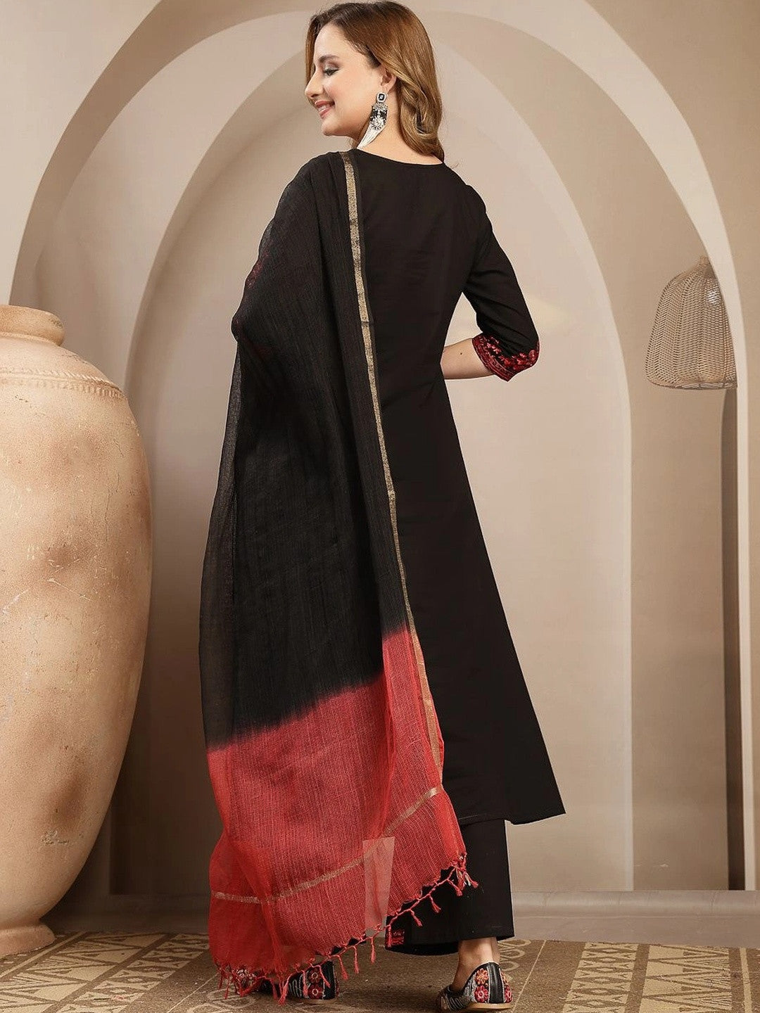 Women Embroidered Regular Sequinned Kurta with Palazzos & With Dupatta