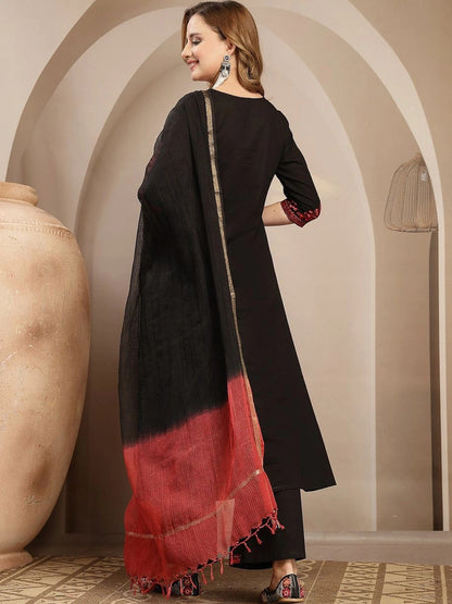 Women Embroidered Regular Sequinned Kurta with Palazzos & With Dupatta
