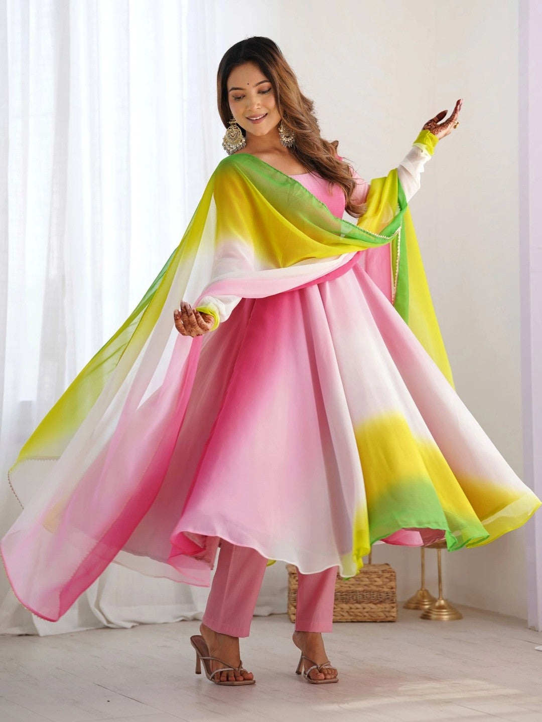 Women Ombre Dyed Regular Kurta with Trousers & With Dupatta