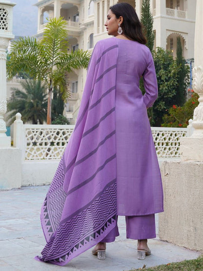 Dhiyona KL Notch Neck Straight Kurta With Palazzos And Dupatta