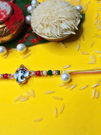 Dhiyona Set Of 6 Beaded Cotton Thread with AD Stones & Meenakari Designer Rakhi for Brother