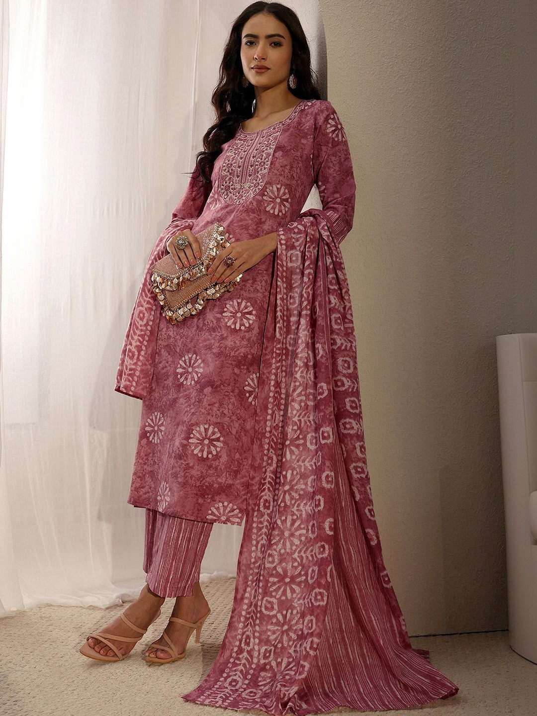 Women Ethnic Motifs Printed Regular Thread Work Kurta with Trousers & With Dupatta