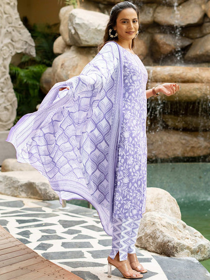Dhiyona KL Floral Printed Sequinned Pure Cotton Kurta with Trousers & Dupatta