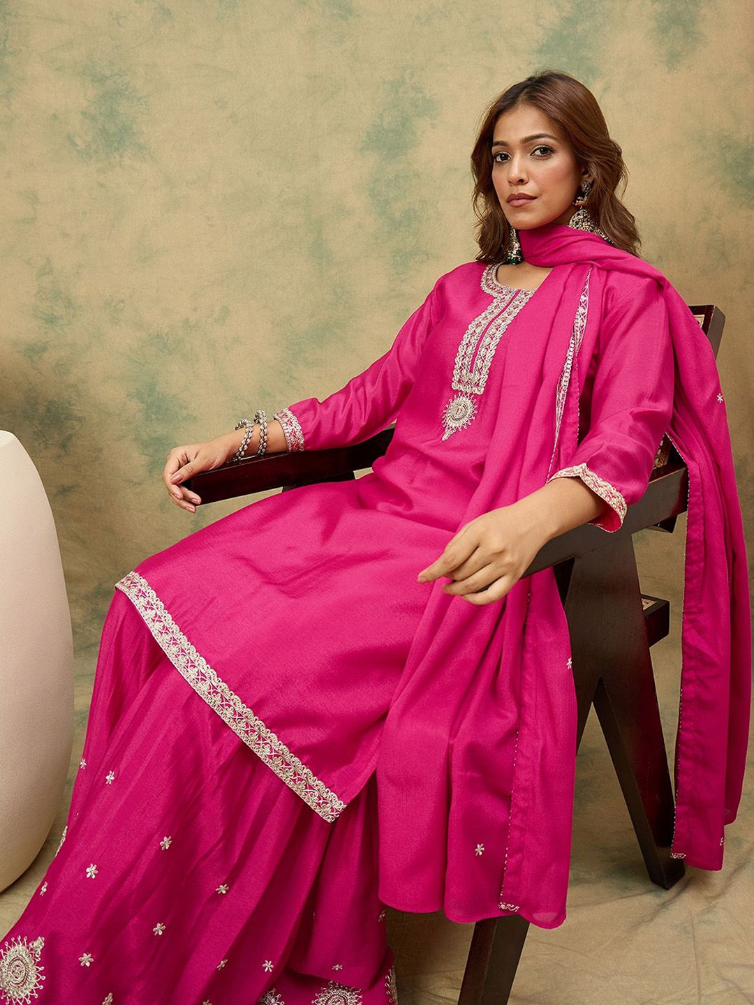 Dhiyona VA Women Ethnic Motifs Yoke Design Regular Kurta With Sharara & Dupatta
