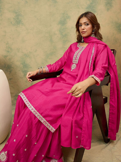 Dhiyona VA Women Ethnic Motifs Yoke Design Regular Kurta With Sharara & Dupatta