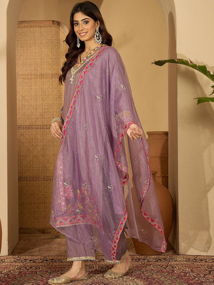 Embroidered V-Neck Kurta & Trousers Kurta Set