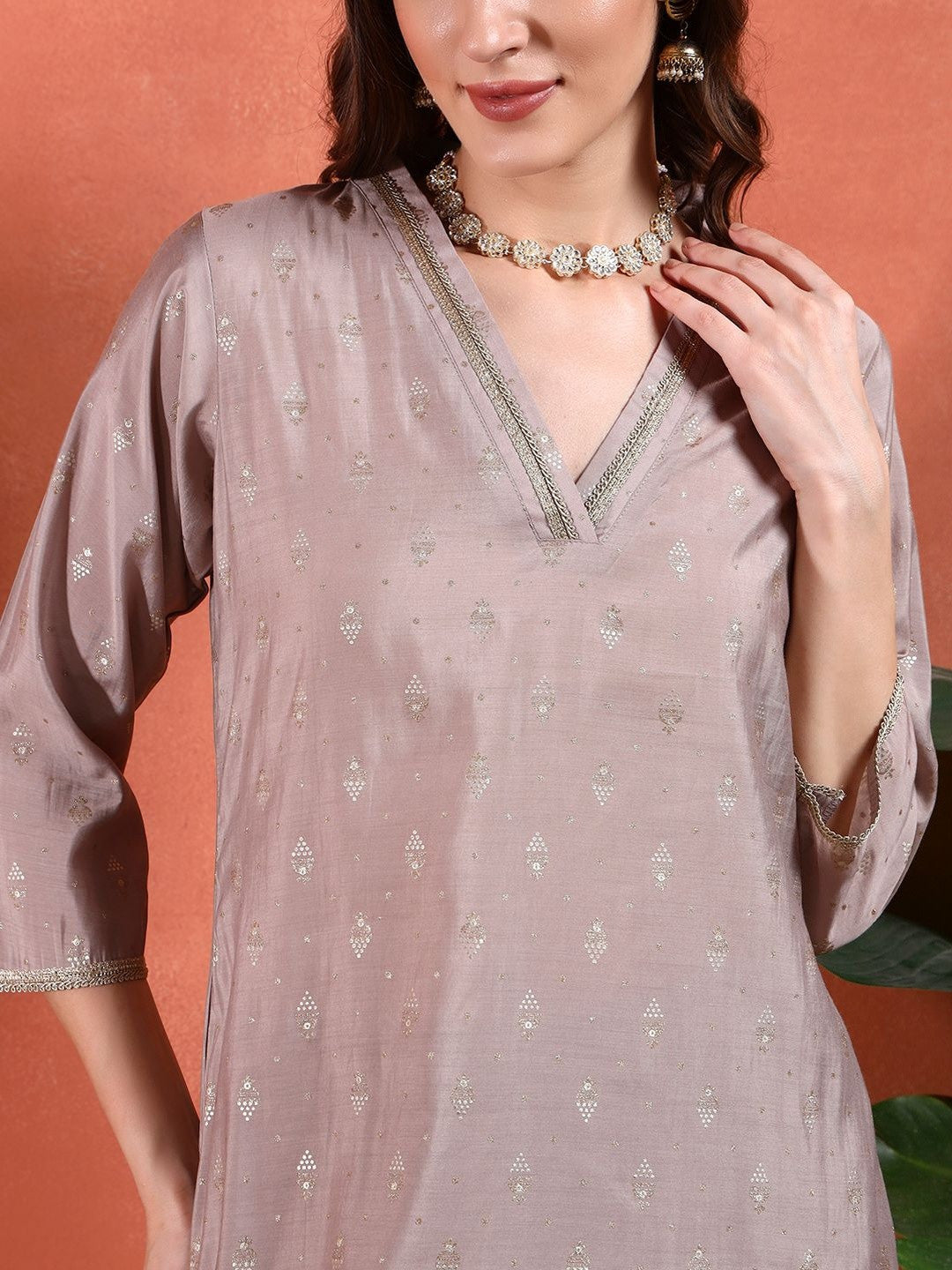 Women Ethnic Motifs Printed Regular Thread Work Kurta with Trousers