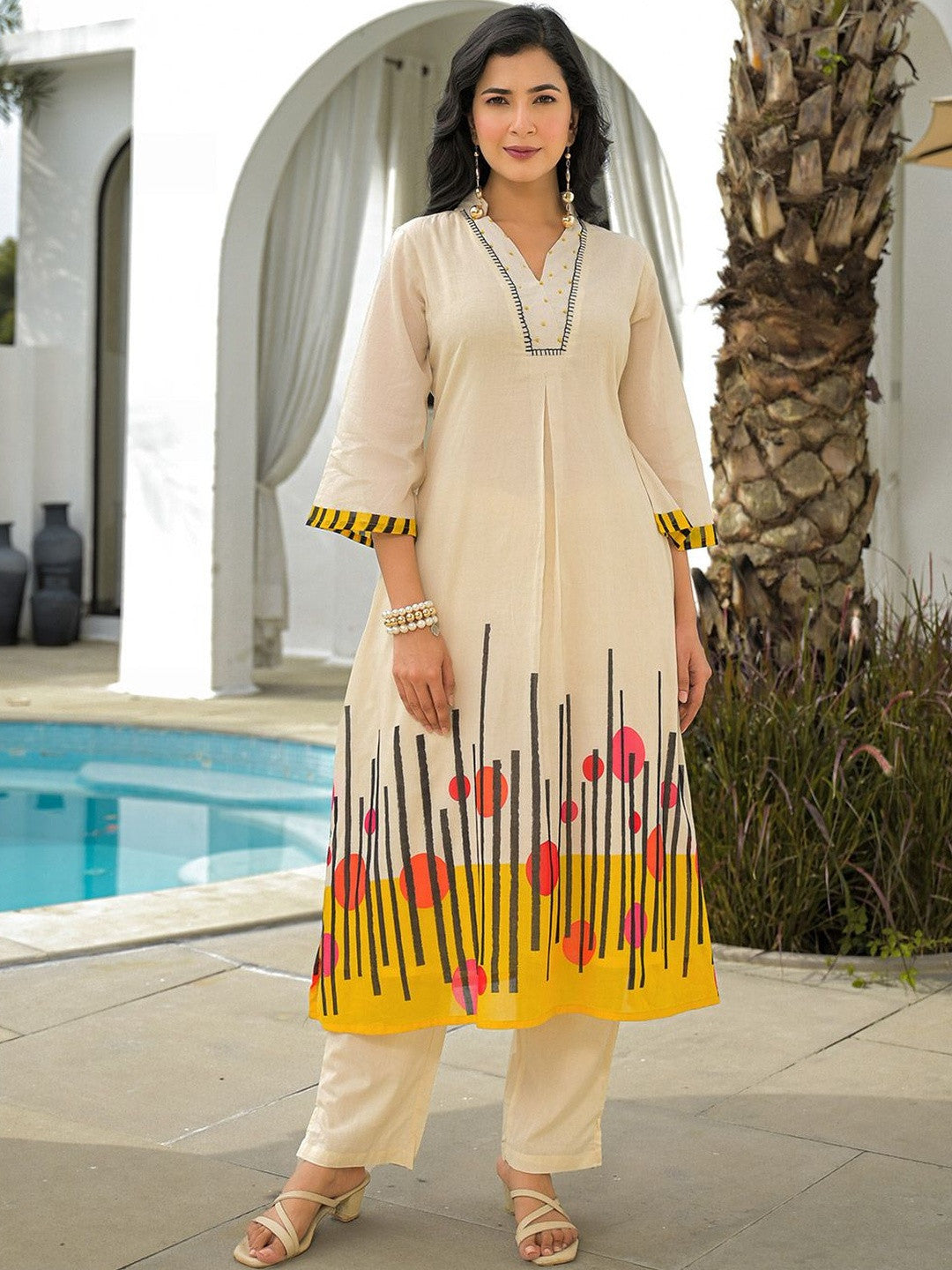 V-Neck Kurta & Trousers