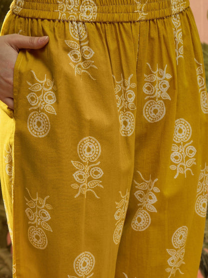 Embroidered Pure Cotton V-Neck Kurta & Trousers With Dupatta