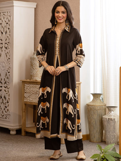 Printed Pure Cotton A-Line Kurta With Trousers