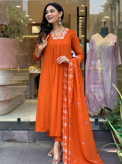 Dhiyona KL Floral Embroidered Anarkali Kurta with Trousers & Dupatta