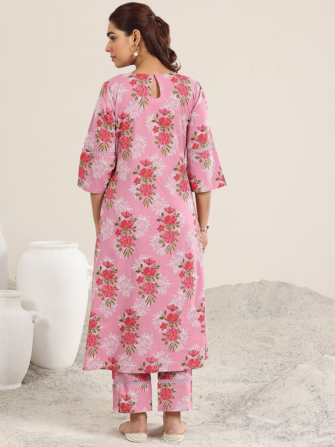 Floral Printed Round Neck A-line Kurta With Trousers