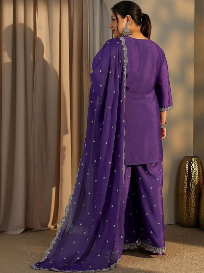 Dhiyona Women's Plus Size Ethnic Motifs Embroidered Kurta with Palazzo & Dupatta
