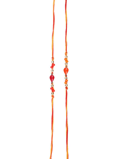 Dhiyona Orange Set Of 2 Beaded Thread Rakhis With Roli Chawal & Greeting Card
