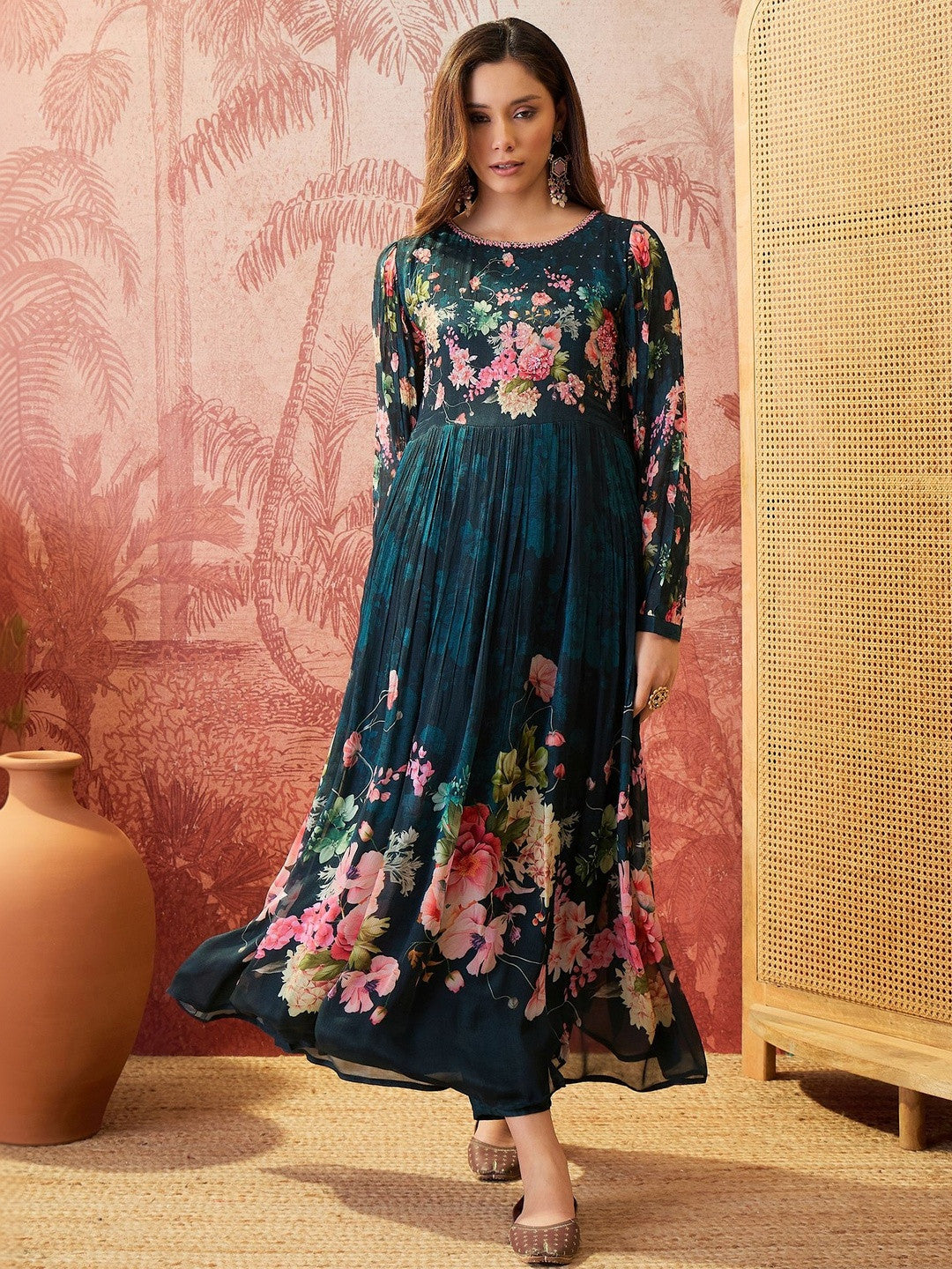 Dhiyona SN Printed Round Neck Kurta & Trousers Kurta Sets