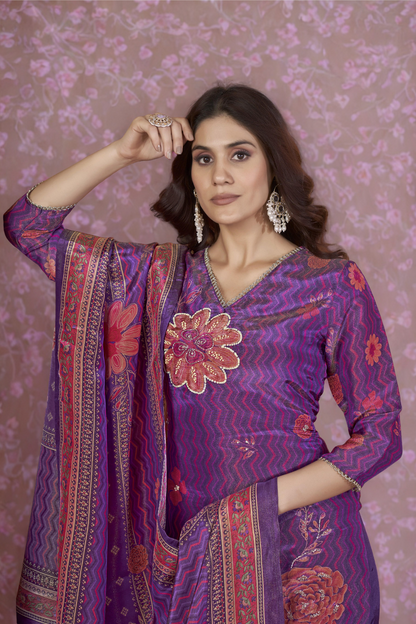 Malti Orchid Printed Shimmer Suit Set