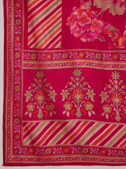 Dhiyona KL Women Floral Printed Regular Thread Work Kurta with Trousers & With Dupatta