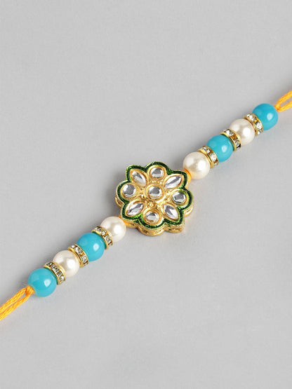 Dhiyona Unisex Set of 2 Beaded Bhai Bhabhi Rakhis With Roli & Chawal