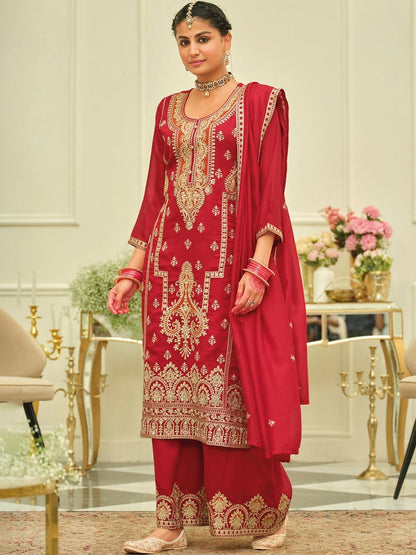 Dhiyona IE Women Ethnic Motifs Embroidered Regular Kurta with Palazzos & With Dupatta