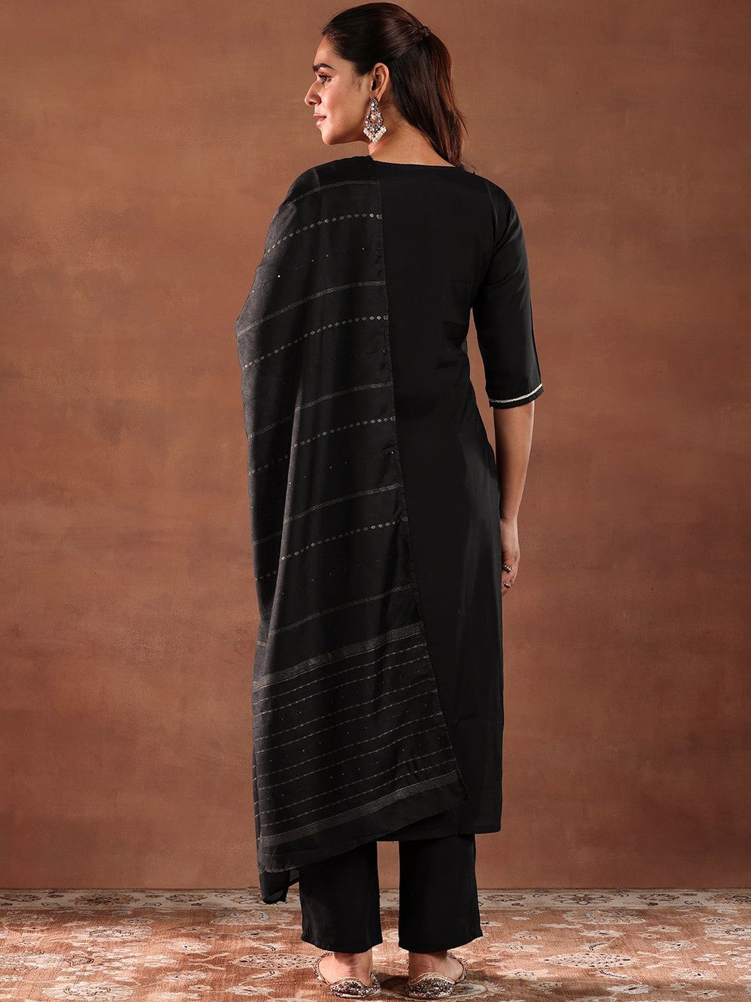 Ethnic Motifs Embroidered Thread Work Kurta With Trousers & Dupatta
