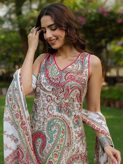 Dhiyona RR Women's Ethnic Printed Regular Pure Cotton Kurta With Trousers & Dupatta