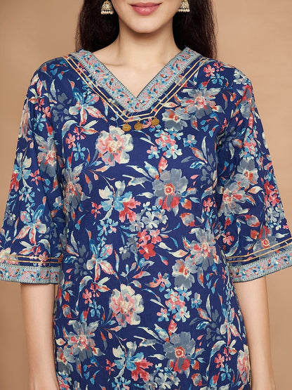 Women Floral Printed Regular Pure Cotton Kurta with Palazzos