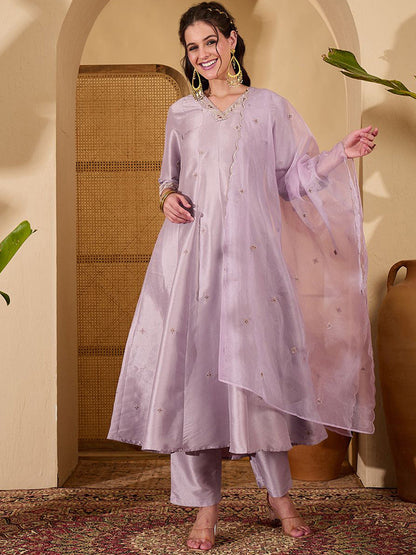 Women Floral Embroidered A-Line Kurta with Trousers & Dupatta
