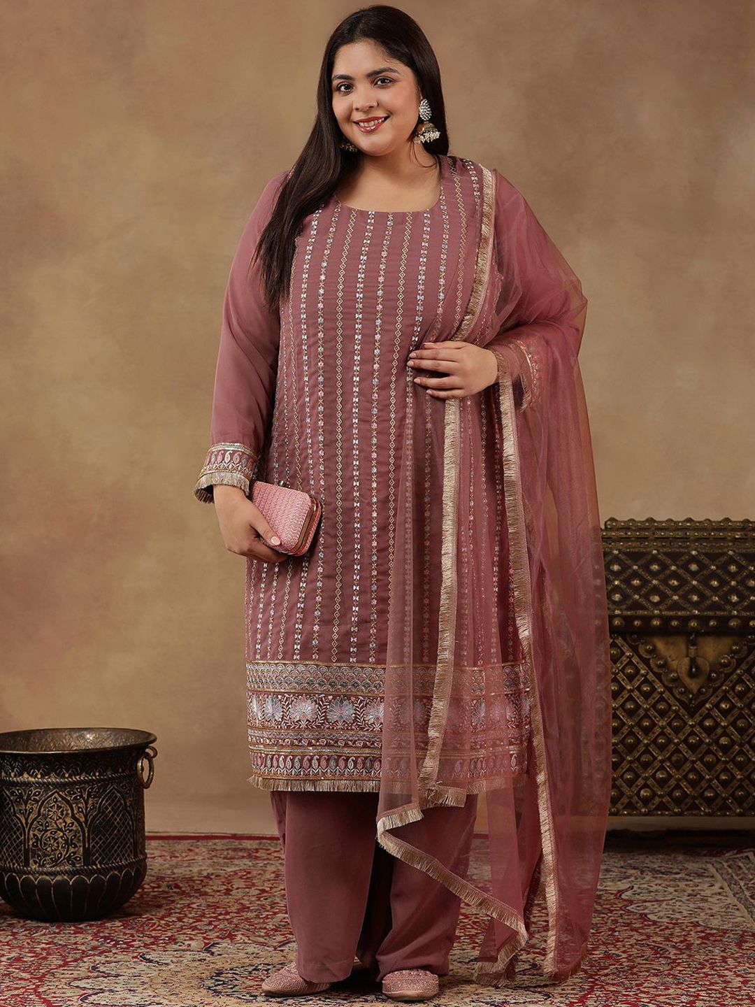Dhiyona IN Women Ethnic Motifs Embroidered Regular Thread Work Kurta with Palazzos & With Dupatta