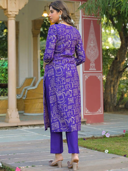 Dhiyona KL Women Ethnic Motifs Printed Regular Thread Work Kurta with Trousers & With Dupatta