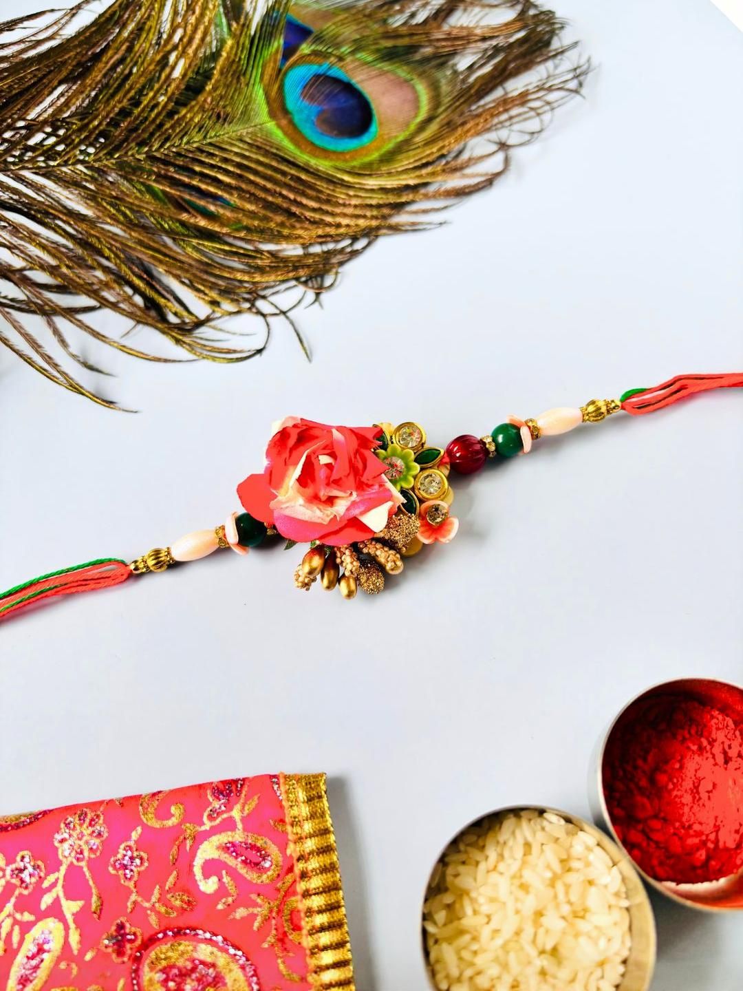 Dhiyona Set of 2 Floral Handmade Rakhi Set