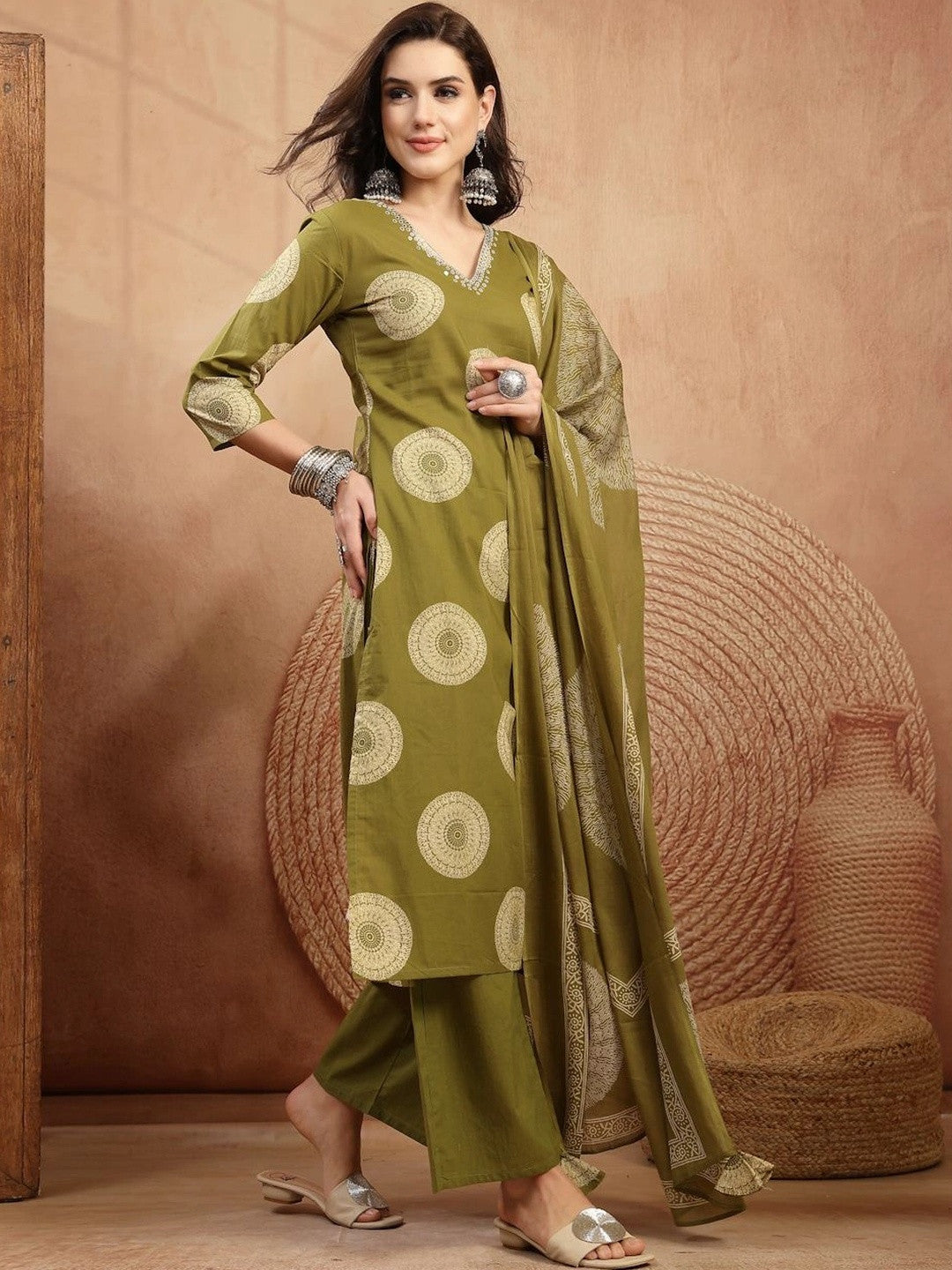 Women Ethnic Motifs Printed Regular Kurta with Palazzos & With Dupatta