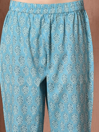 Women Floral Printed Regular Pure Cotton Kurta with Trousers & With Dupatta