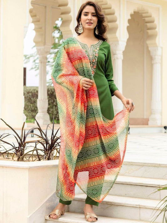 Dhiyona KL Women Ethnic Motifs Embroidered Kurta with Churidar & Dupatta