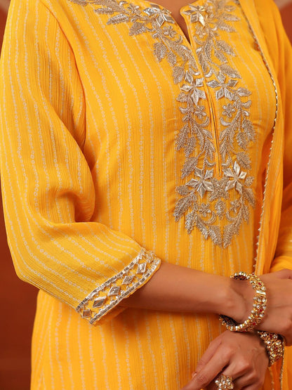 Dhiyona SC Women Bandhani Printed Gotta Patti Straight Kurta with Sharara & Dupatta
