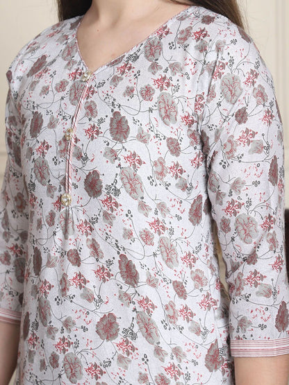 Dhiyona KL Floral Printed V-Neck Straight Kurta With Patiala & Dupatta