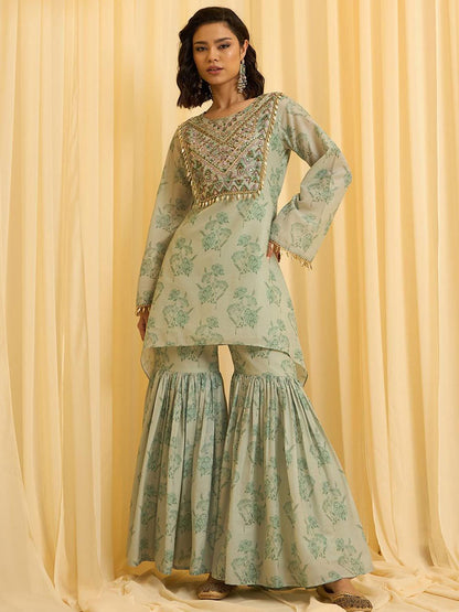 Dhiyona CH Embroidered Printed Kurta With Sharara