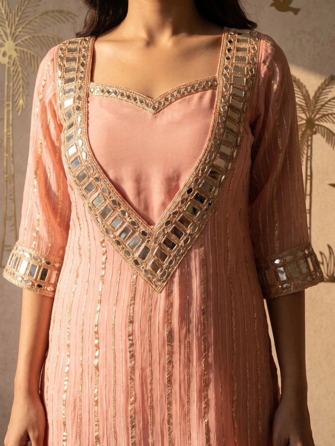 Women Regular Mirror Work Kurta with Sharara