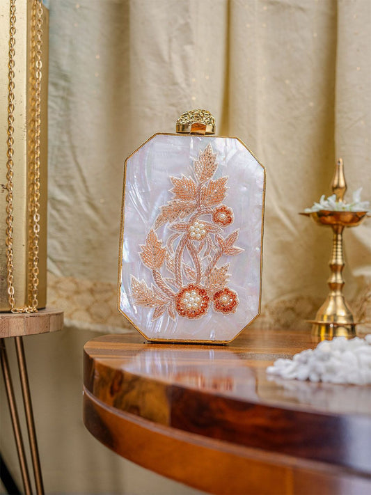 Dhiyona NR Embroidered Pearl Beaded Box Clutch