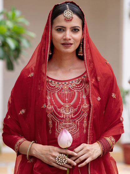 Dhiyona CH Ethnic Motifs Embroidered Thread Work Kurta with Trousers & With Dupatta