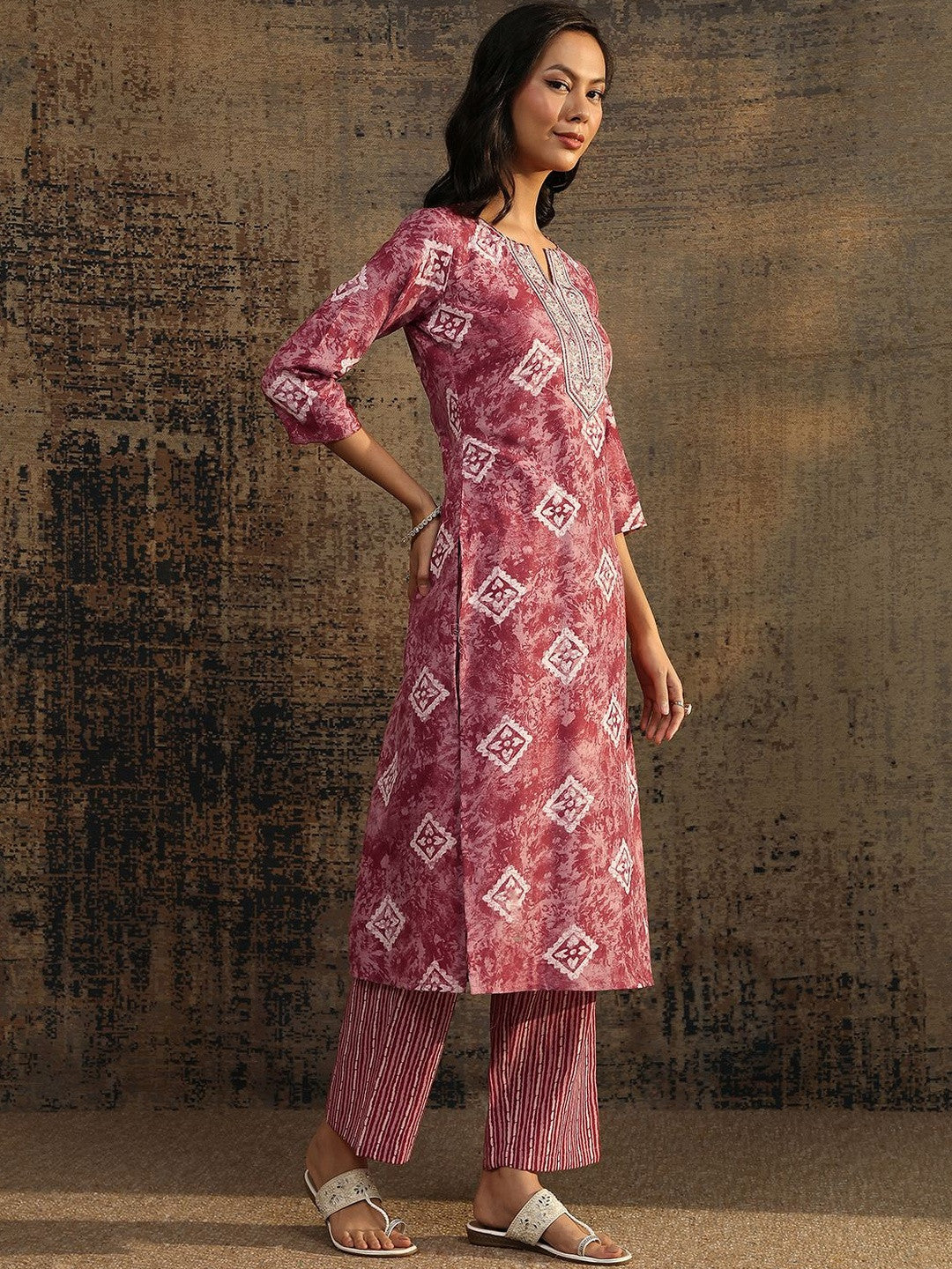 Women Ethnic Motifs Printed Regular Thread Work Kurta with Palazzos & With Dupatta
