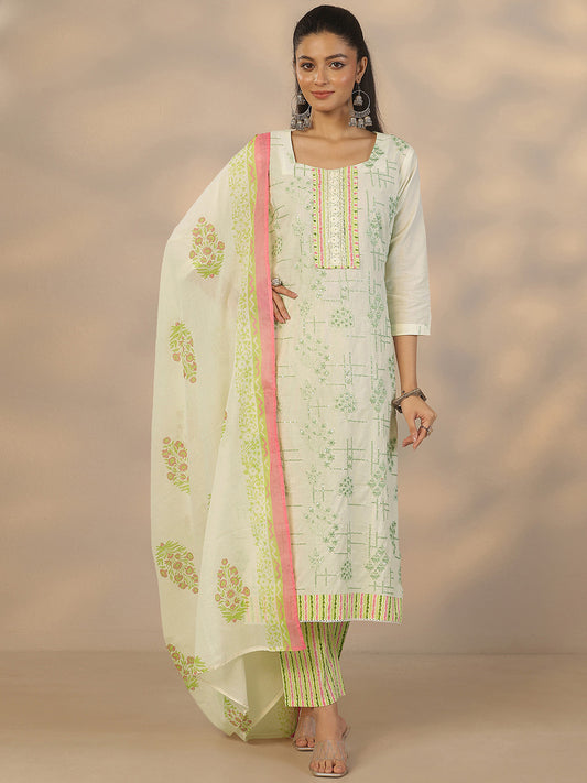 Women Ethnic Motifs Printed Regular Thread Work Kurta with Trousers & With Dupatta