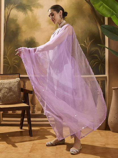 Sleeveless Kurta With Trousers & Dupatta Set