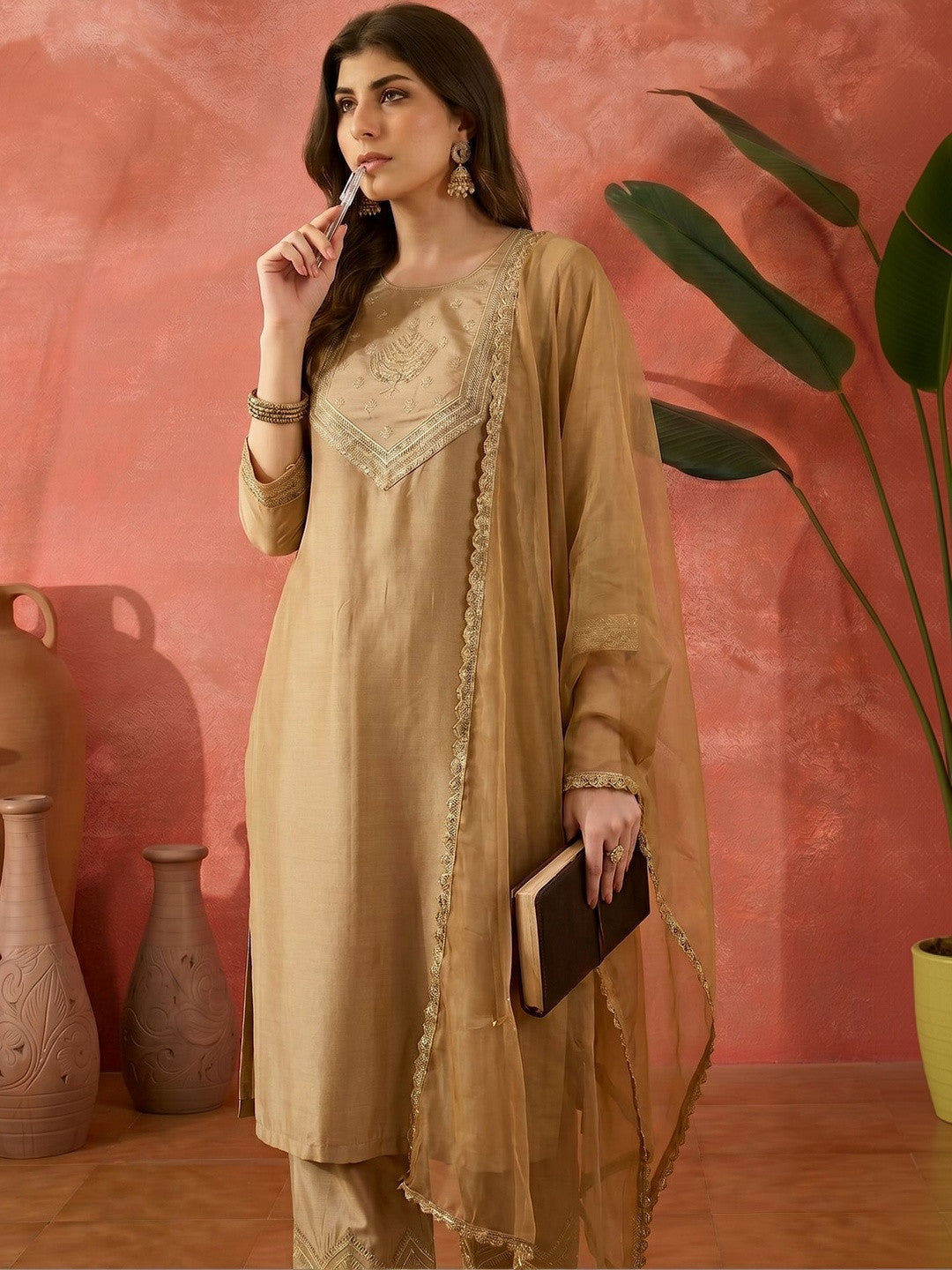 Embroidered Round Neck Kurta Sets