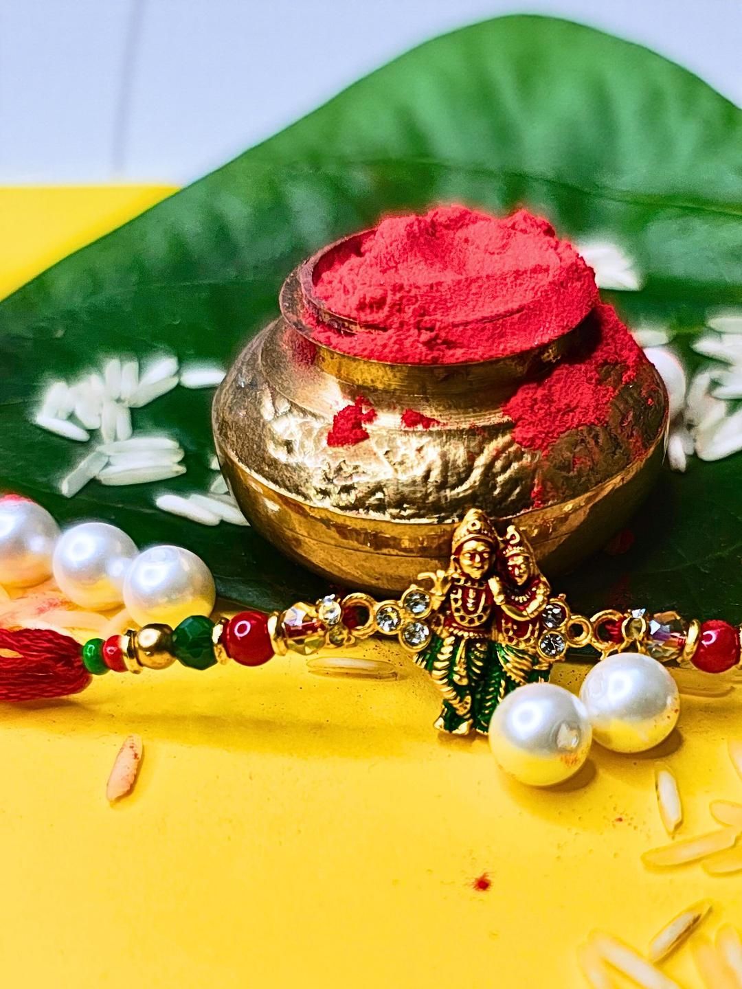 Dhiyona Set Of 12 Beaded Cotton Thread with AD Stones & Meenakari Designer Rakhi for Brother