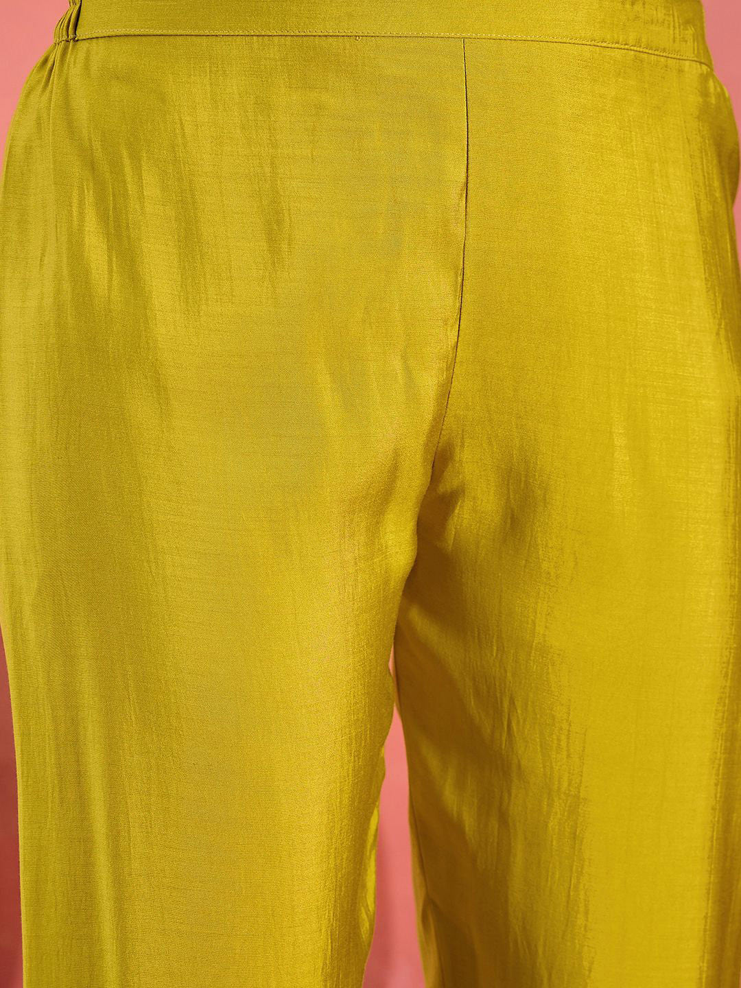 Floral Yoke Design Mirror Work Straight Kurta With Trousers & Dupatta